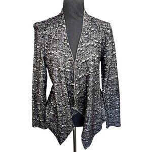 Eileen Fisher Open Front Wool Bld Lightweight Black Gray Cardigan Jacket Women S